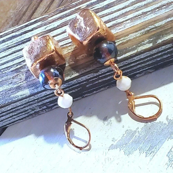 Handcrafted Nepal Copper Dipped Baroque Brass Beads Earrings - Picture 7 of 7